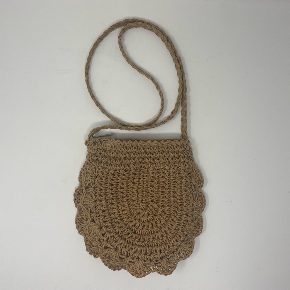 Tan Crochet Bag Vacation Straw Rope Woven Small Purse Messenger (Light Brown)